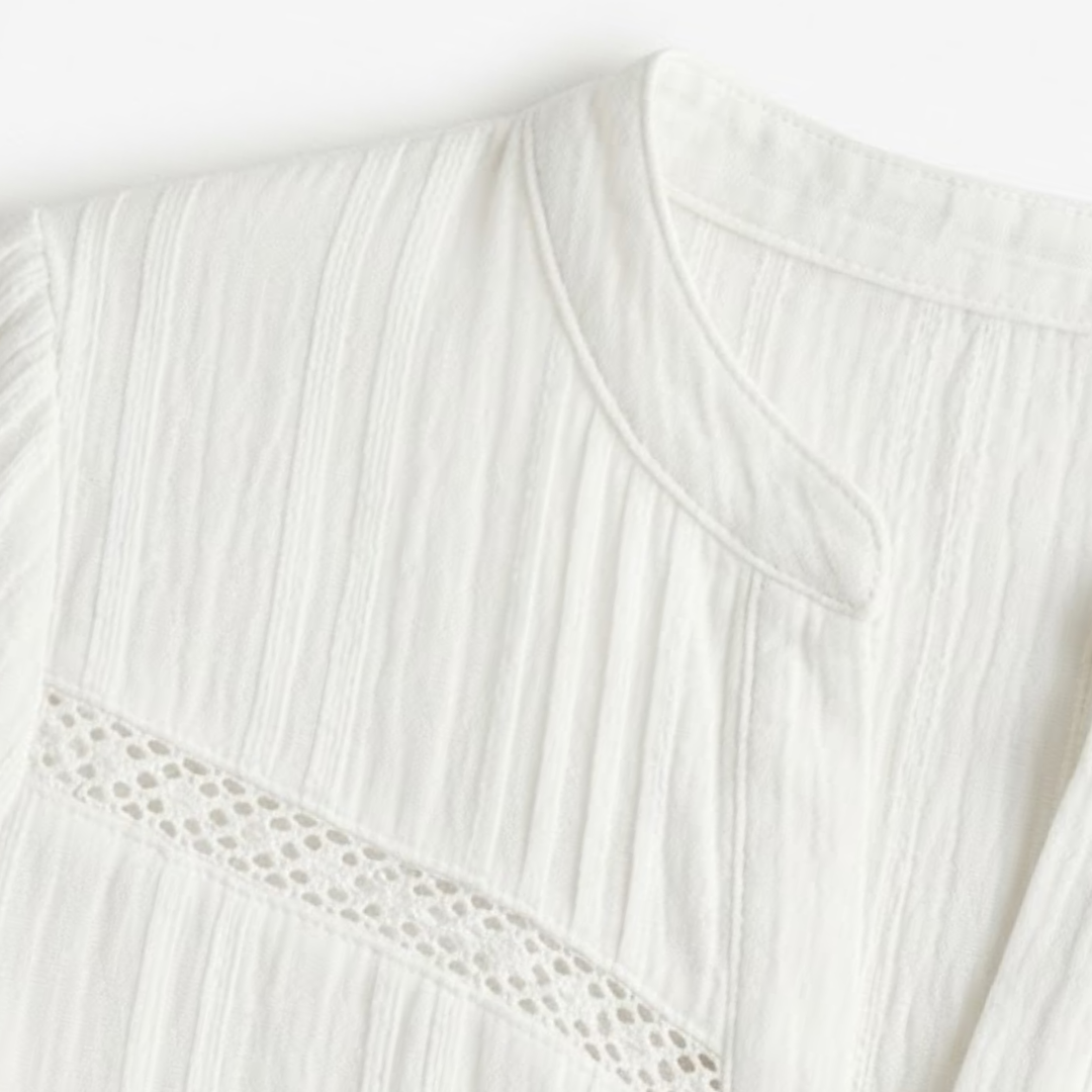 Blouse Long Sleeve Lace Detail V Neck Elegant Feminine Style