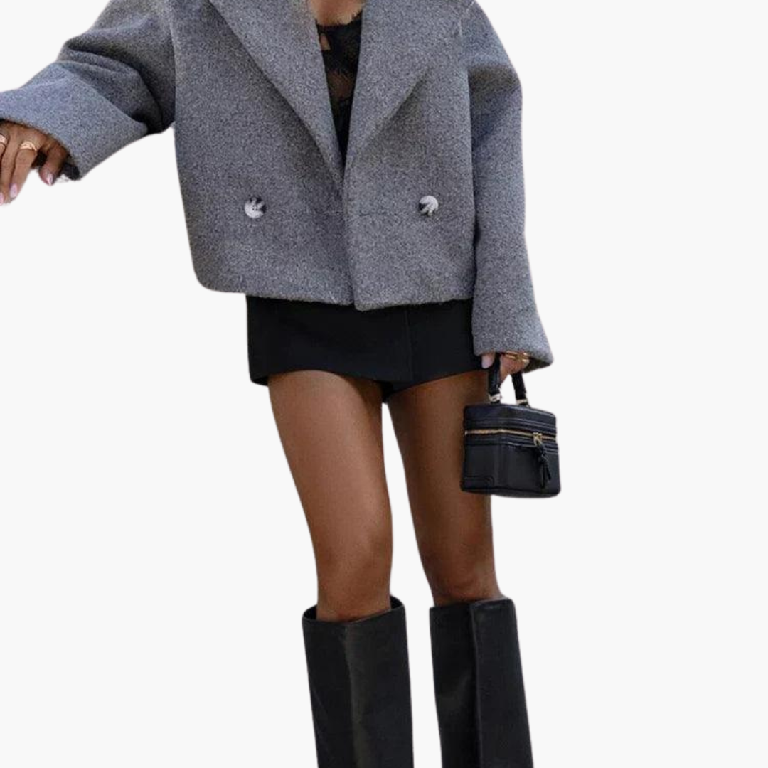 Womens Double Breasted Jacket with Notch Lapel and Oversized Fit