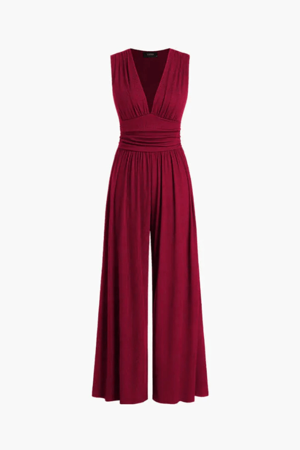 Two Piece Set Sleeveless V Neck Top Wide Leg Trousers Elegant Style