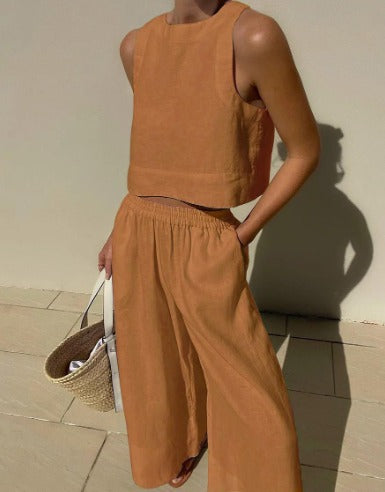 Two Piece Set Sleeveless Top Wide Leg Trousers Relaxed Summer Style