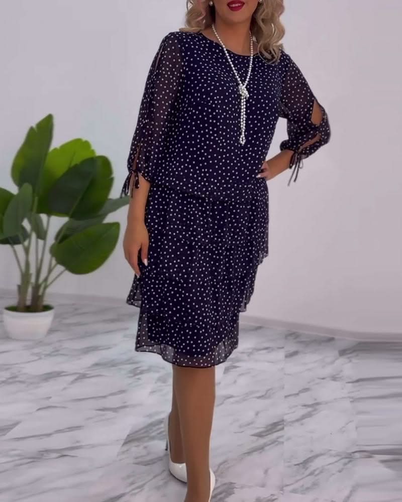 Tiered Midi Dress Polka Dot Flowing Silhouette Elegant Style