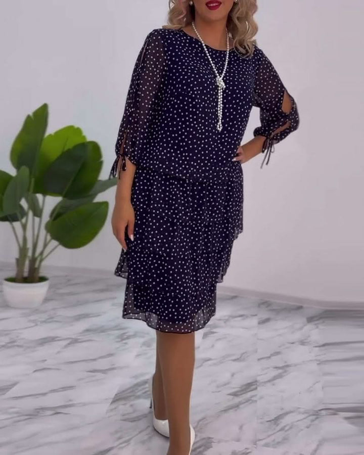 Tiered Midi Dress Polka Dot Flowing Silhouette Elegant Style