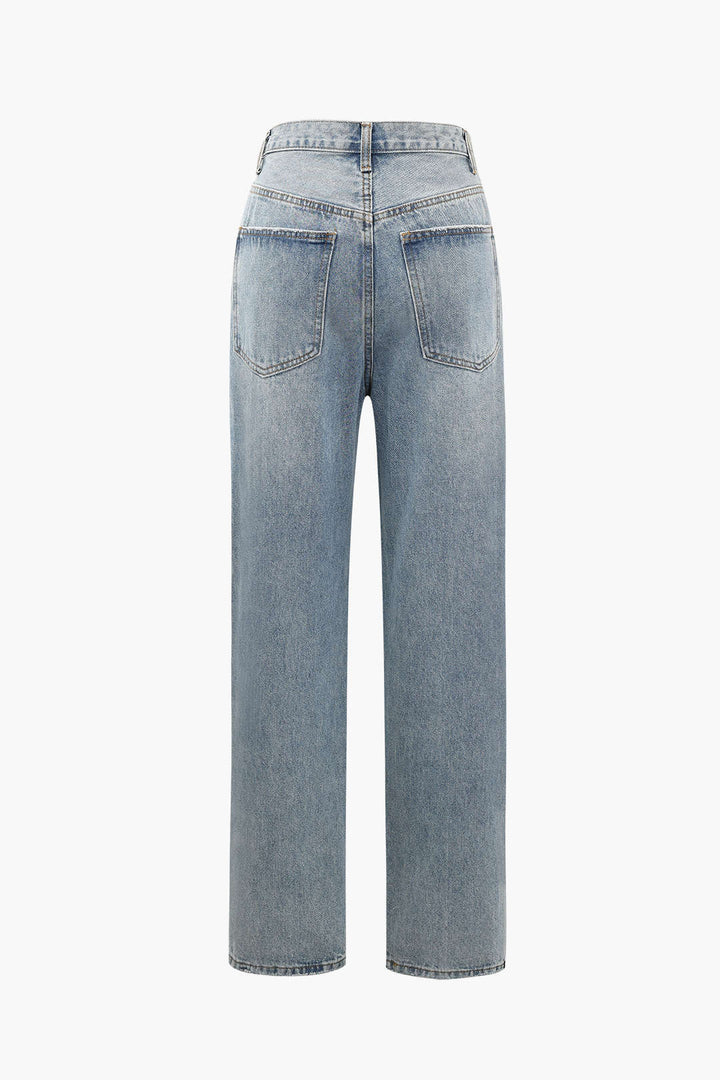 Jeans Asymmetrical Waist High Rise Relaxed Fit Modern Style