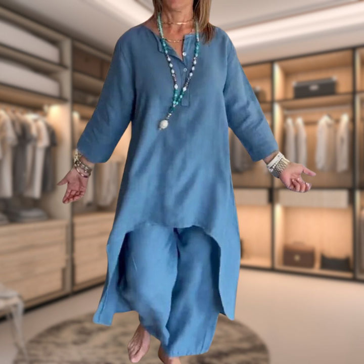 Two Piece Set Long Tunic Top Relaxed Trousers Comfortable Style