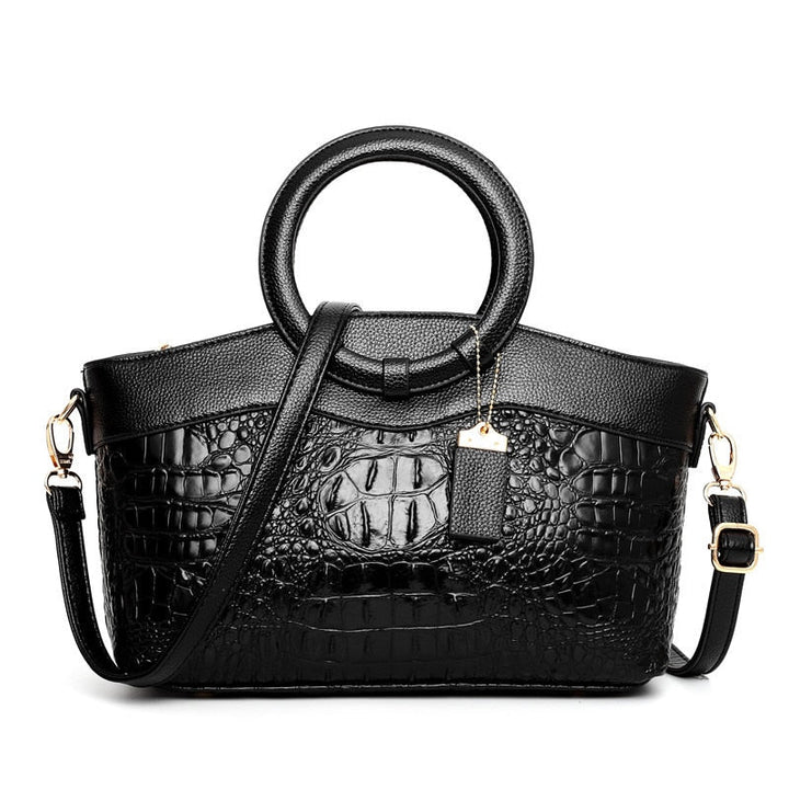 Croc Embossed Top Handle Handbag with Shoulder Strap for Women