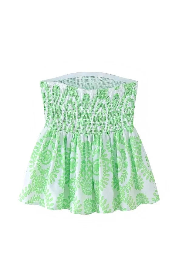 Strapless Ruffle Tube Top Floral Print Blue Peplum Elegant Summer Style