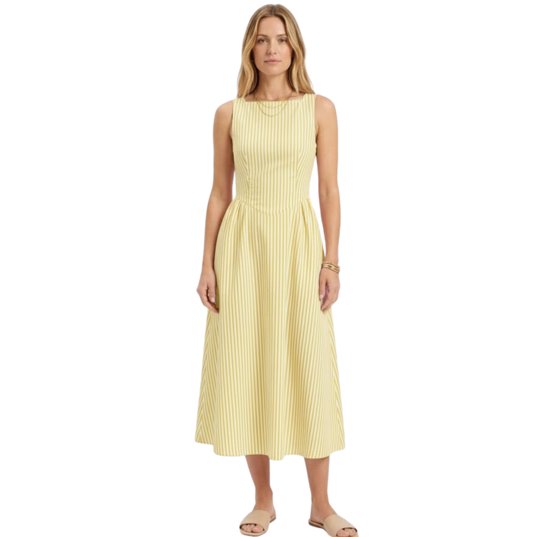 Maxi Dress Striped Sleeveless High Collar Elegant Summer Style