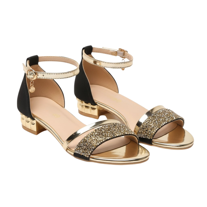 Low Heel Sandals Ankle Strap Shimmer Detail Elegant Style