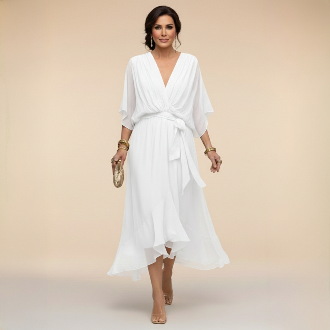 Maxi Dress V Neck Flowing Silhouette Elegant Feminine Style