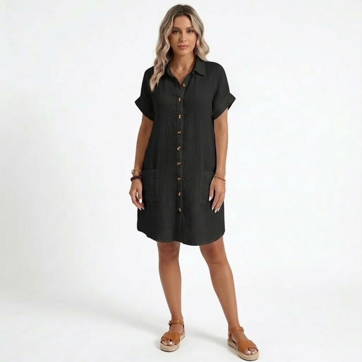 Mini Dress V Neck Three Quarter Sleeve Relaxed Summer Style
