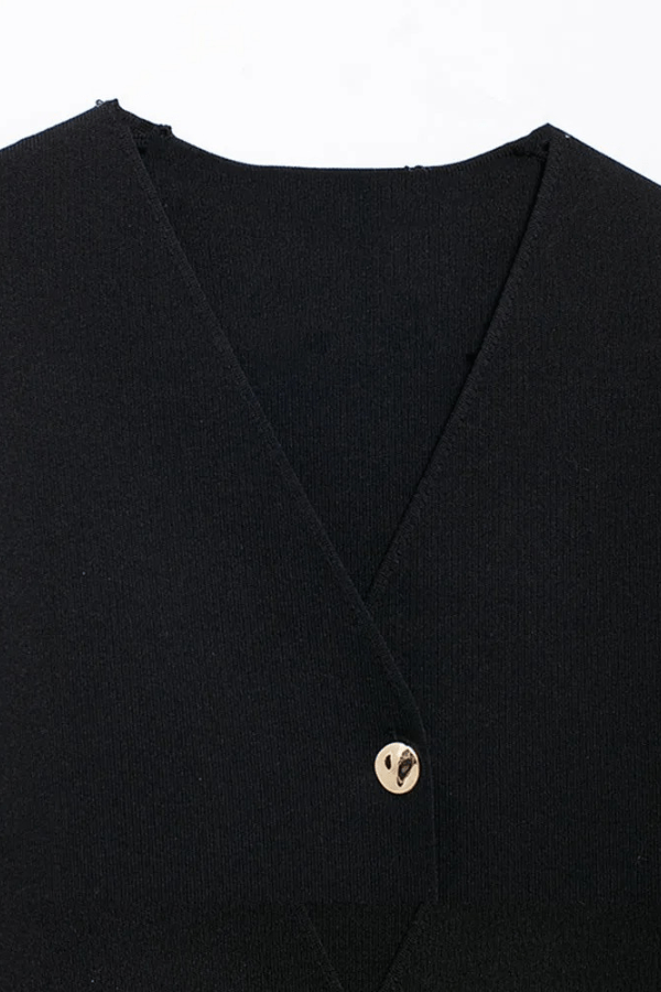 Knitted Cardigan V Neck Short Sleeve Button Top Elegant Casual Style