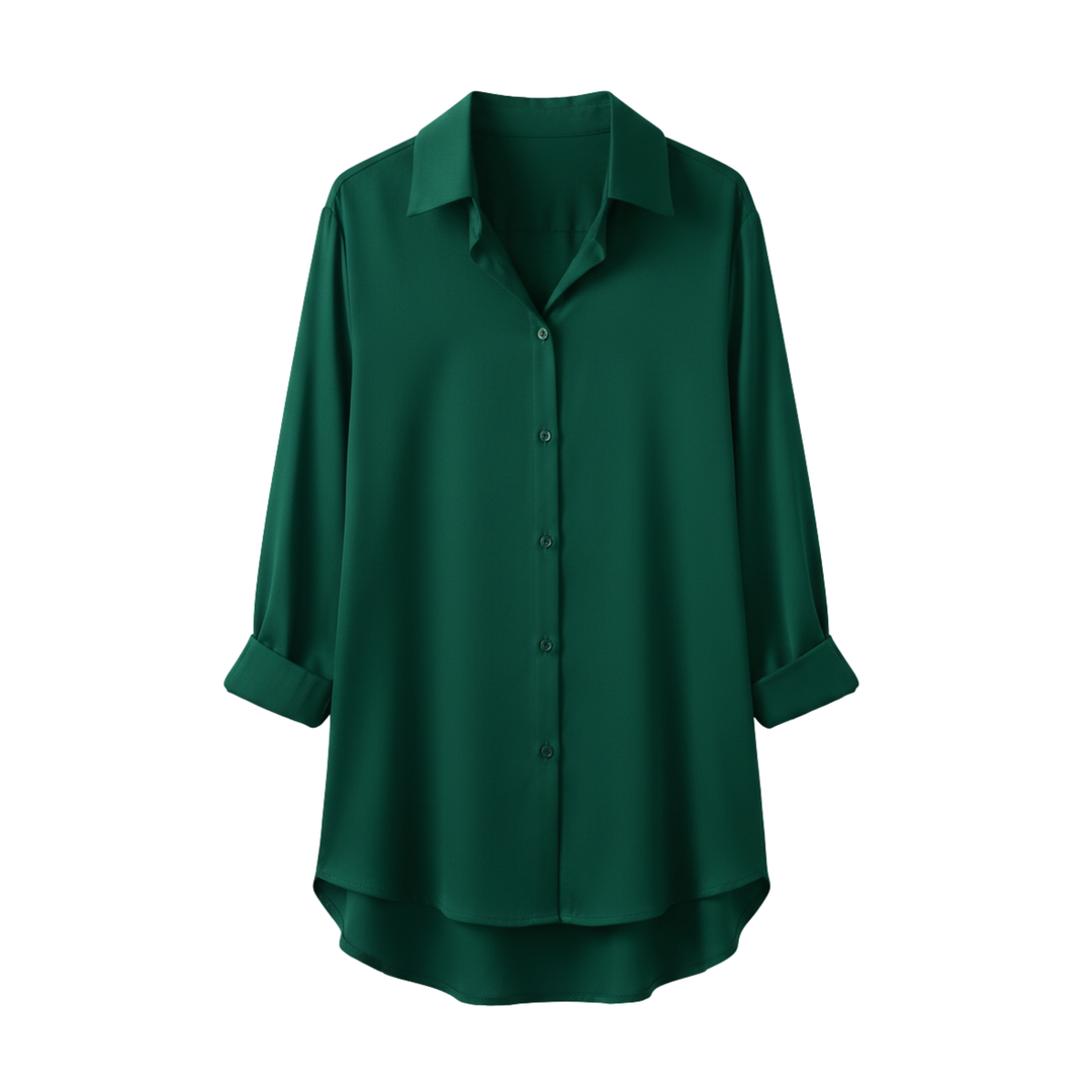 Blouse Button Up Long Sleeve Loose Fit Notched Collar Casual Style