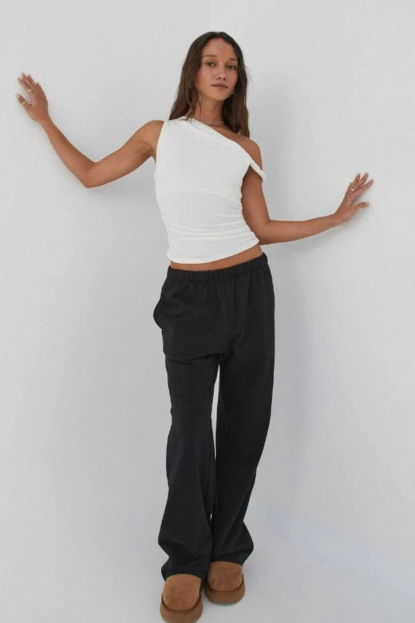 Top One Shoulder Ruched Asymmetric Fitted Minimal Style