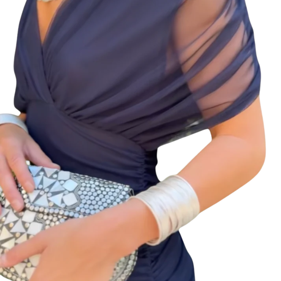 Maxi Dress Flared Skirt V Neck Floaty Sleeve Occasion Style