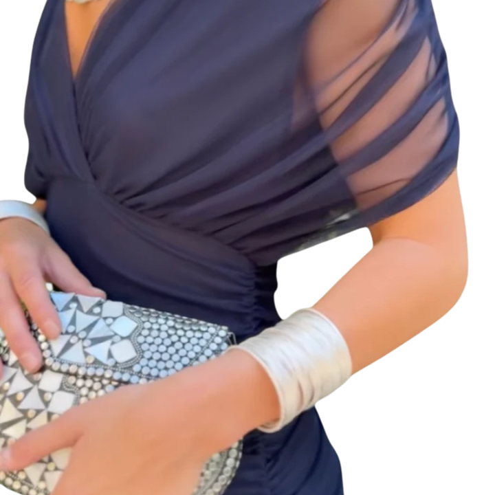 Maxi Dress Flared Skirt V Neck Floaty Sleeve Occasion Style
