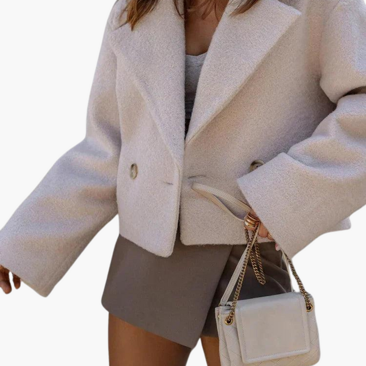 Womens Double Breasted Jacket with Notch Lapel and Oversized Fit