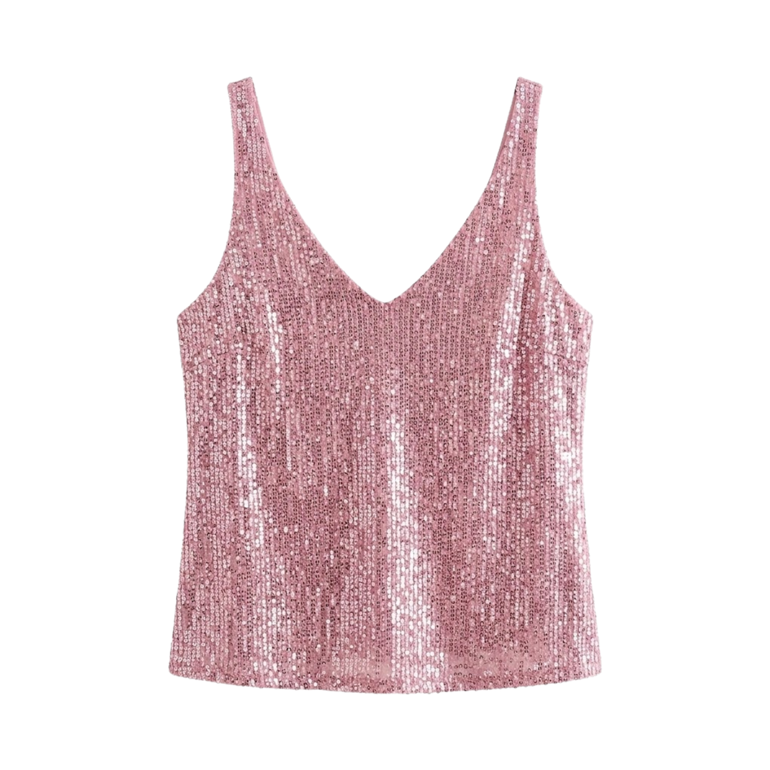 Top V Neck Sleeveless Sequin Detail Evening Party Style