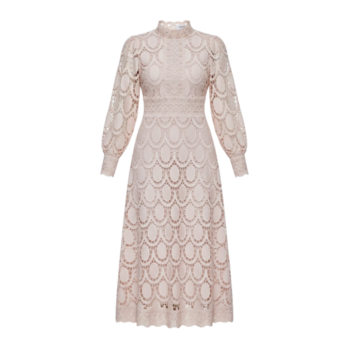 Lace Maxi Dress Puff Sleeve High Neck Elegant Occasion Style