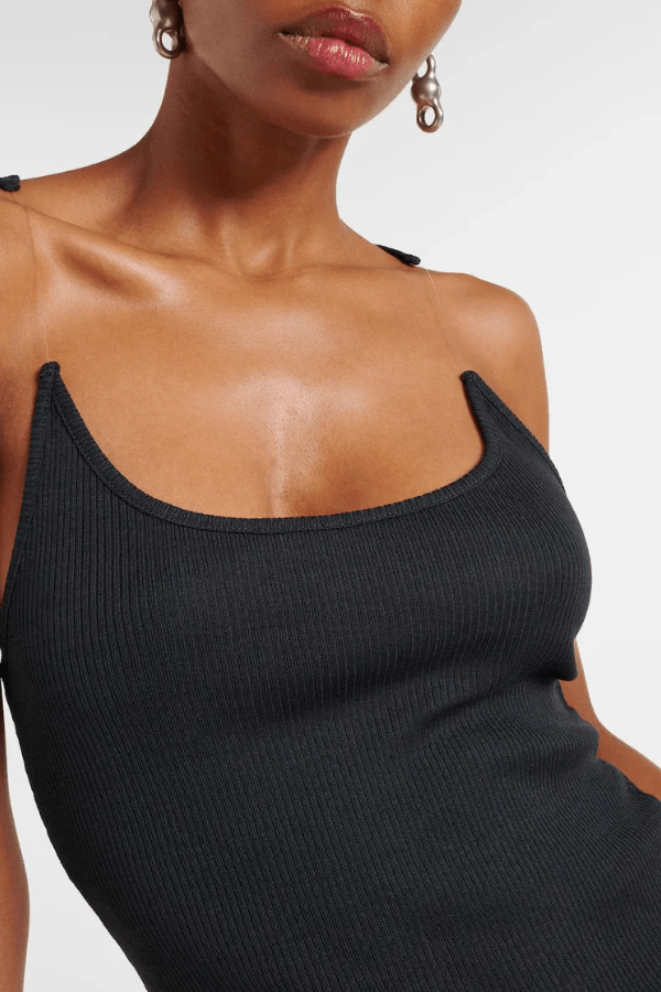 Tank Top Asymmetric Floating Strap Ribbed Sculpted Fit Casual Style