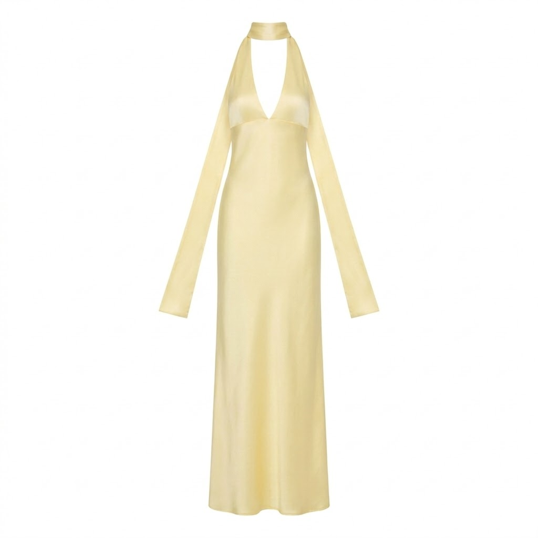 Evening Maxi Dress Deep V Neck Backless Elegant Silhouette Style