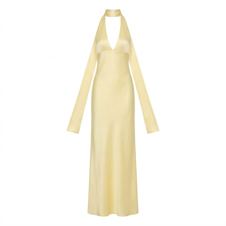 Evening Maxi Dress Deep V Neck Backless Elegant Silhouette Style