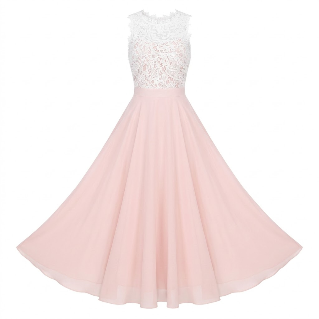 Maxi Evening Dress Lace Chiffon Crocheted Bodice Elegant Style
