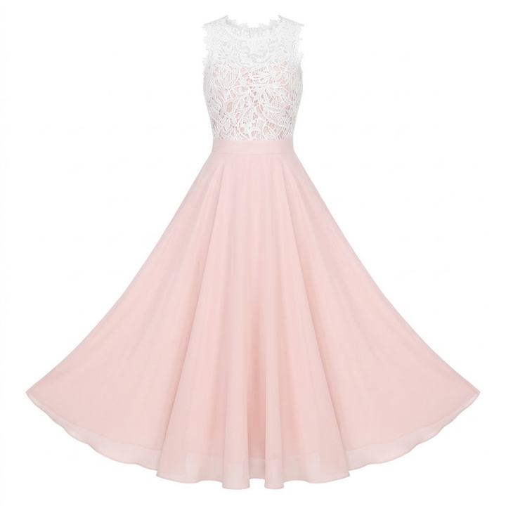 Maxi Evening Dress Lace Chiffon Crocheted Bodice Elegant Style