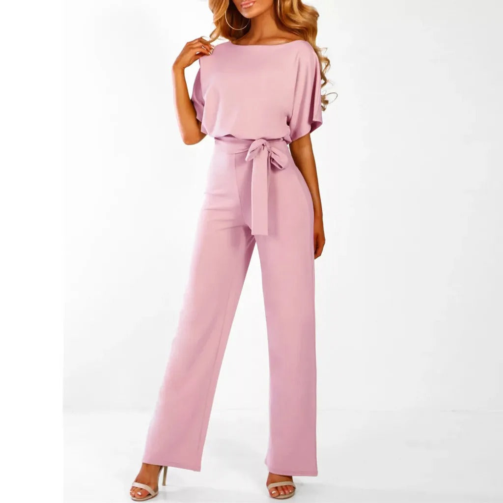 Jumpsuit Ruffle Sleeve Belted Waist Elegant Tailored Fit Style