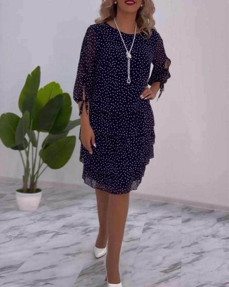 Tiered Midi Dress Polka Dot Flowing Silhouette Elegant Style