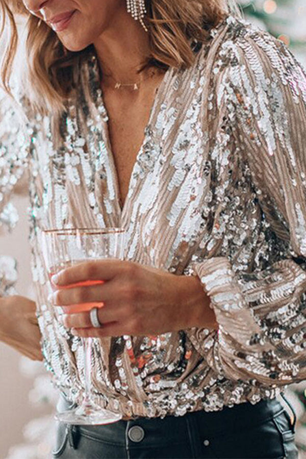 Sequin Wrap Blouse Elegant Evening Style