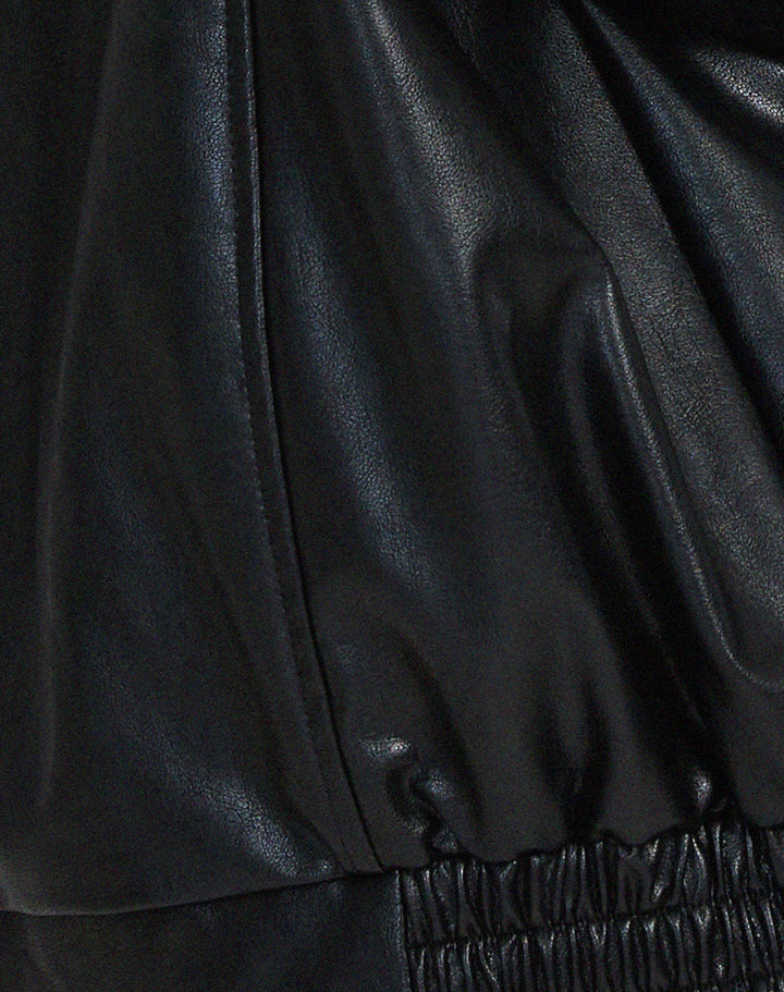 Womens Oversized Faux Leather Jacket with Zip Front and Drop Shoulders