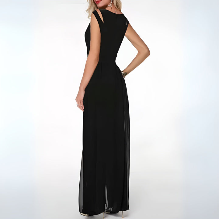 Jumpsuit Sheer Overlay Elegant Fit Evening Style
