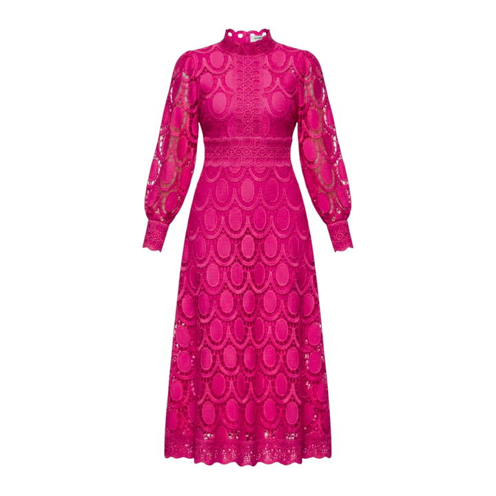 Lace Maxi Dress Puff Sleeve High Neck Elegant Occasion Style