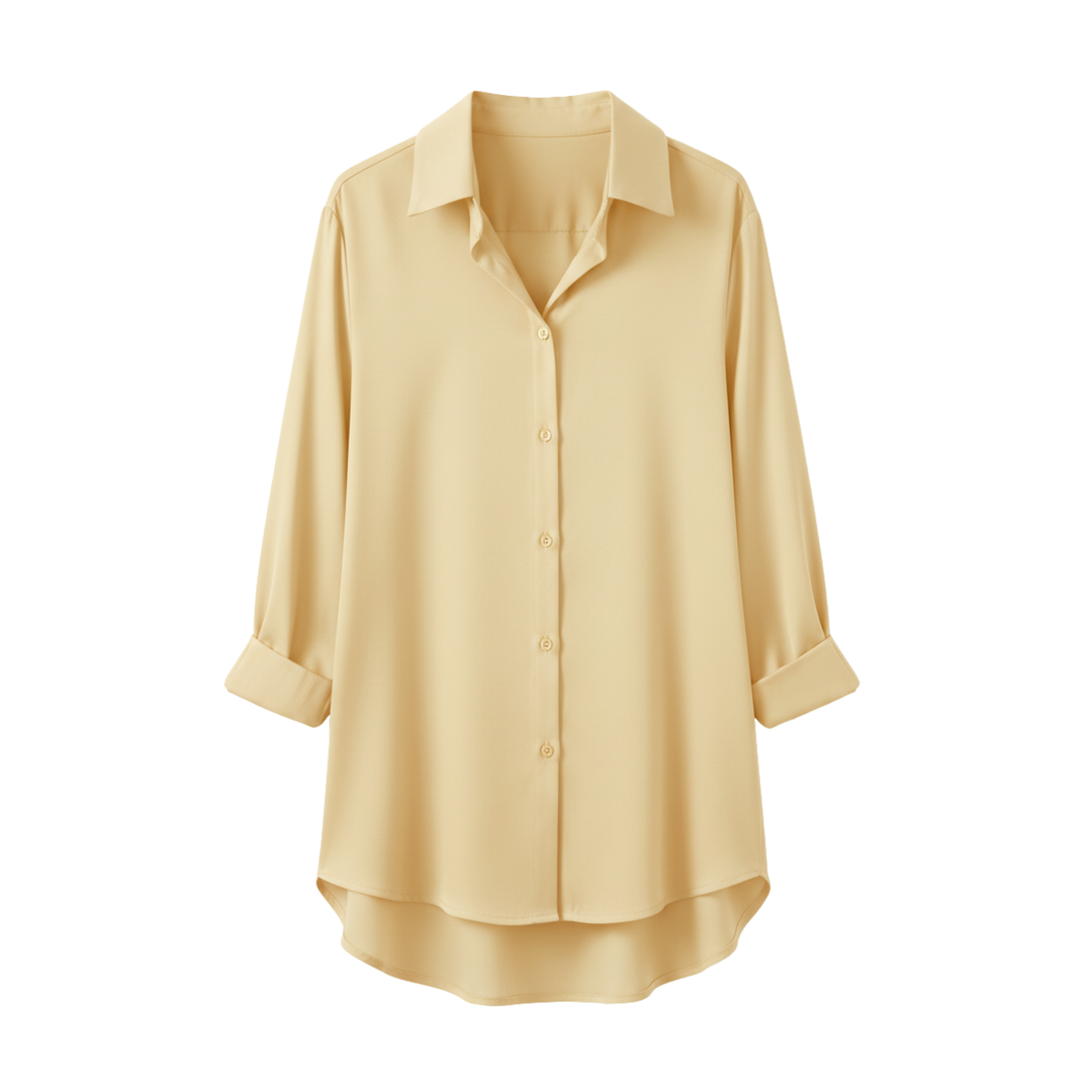 Blouse Button Up Long Sleeve Loose Fit Notched Collar Casual Style