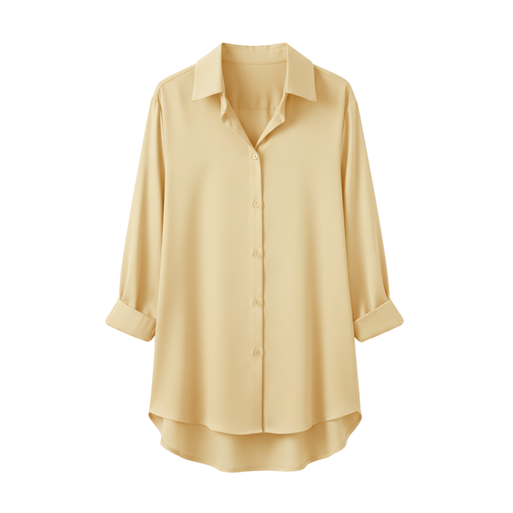Blouse Button Up Long Sleeve Loose Fit Notched Collar Casual Style