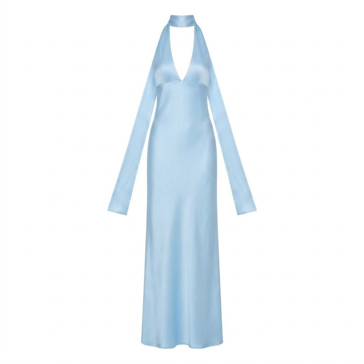 Evening Maxi Dress Deep V Neck Backless Elegant Silhouette Style