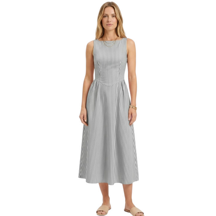 Maxi Dress Striped Sleeveless High Collar Elegant Summer Style