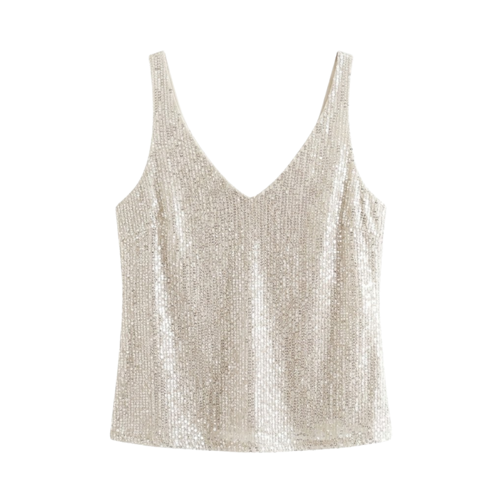 Top V Neck Sleeveless Sequin Detail Evening Party Style