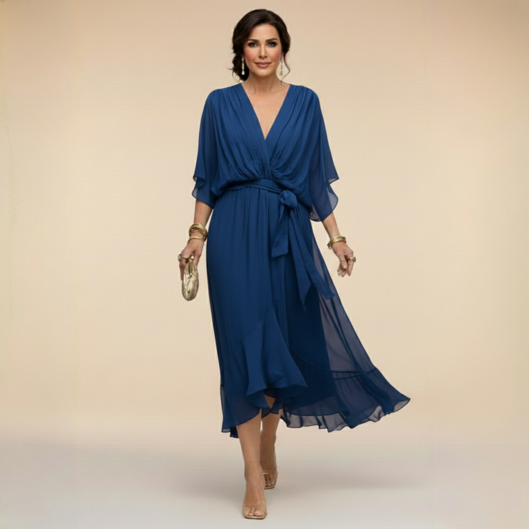 Maxi Dress V Neck Flowing Silhouette Elegant Feminine Style