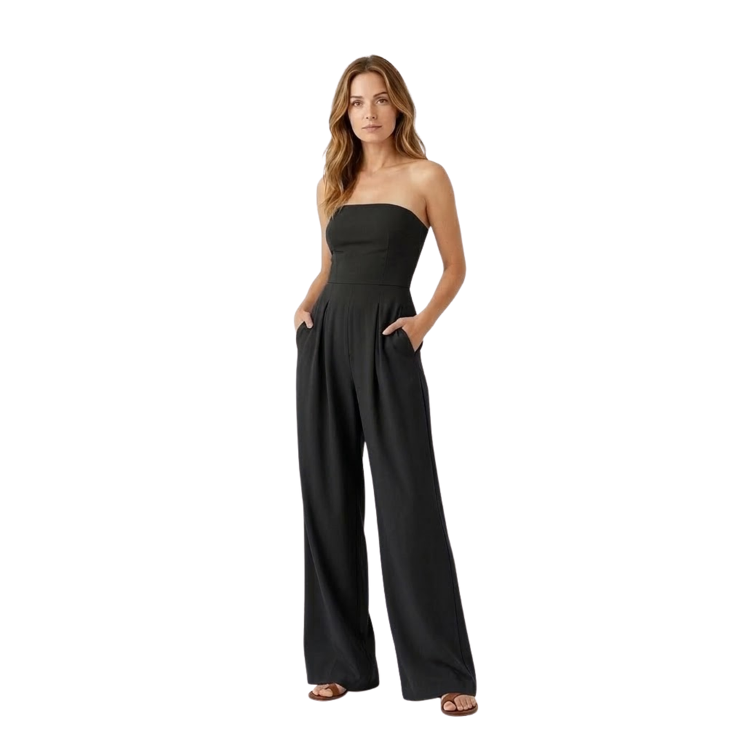 Strapless Jumpsuit Bustier Fitted Waist Wide Leg Elegant Style