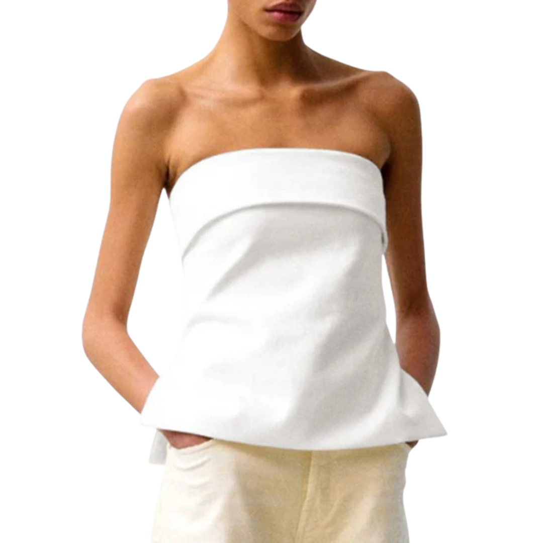 Strapless Cropped Top Linen Beach Summer Relaxed Fit