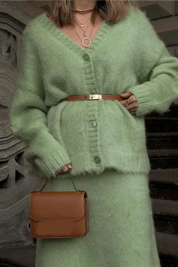 Two Piece Set Long Sleeve Button Top Maxi Skirt Elegant Style