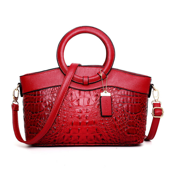 Croc Embossed Top Handle Handbag with Shoulder Strap for Women