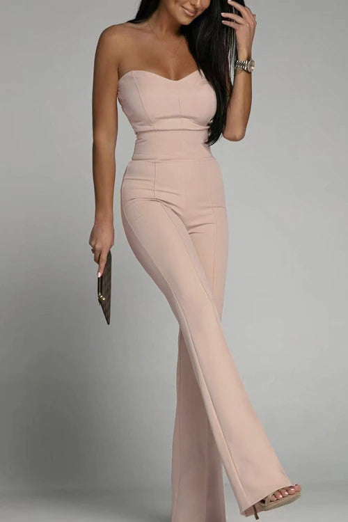 Strapless Jumpsuit Fitted Bodice Wide Leg Pants Elegant Style