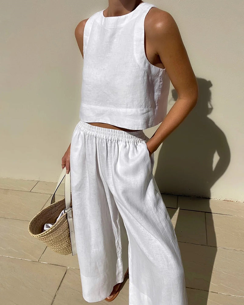 Two Piece Set Sleeveless Top Wide Leg Trousers Relaxed Summer Style