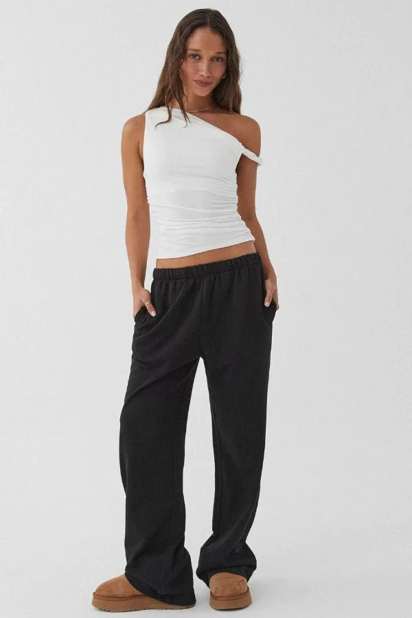 Top One Shoulder Ruched Asymmetric Fitted Minimal Style