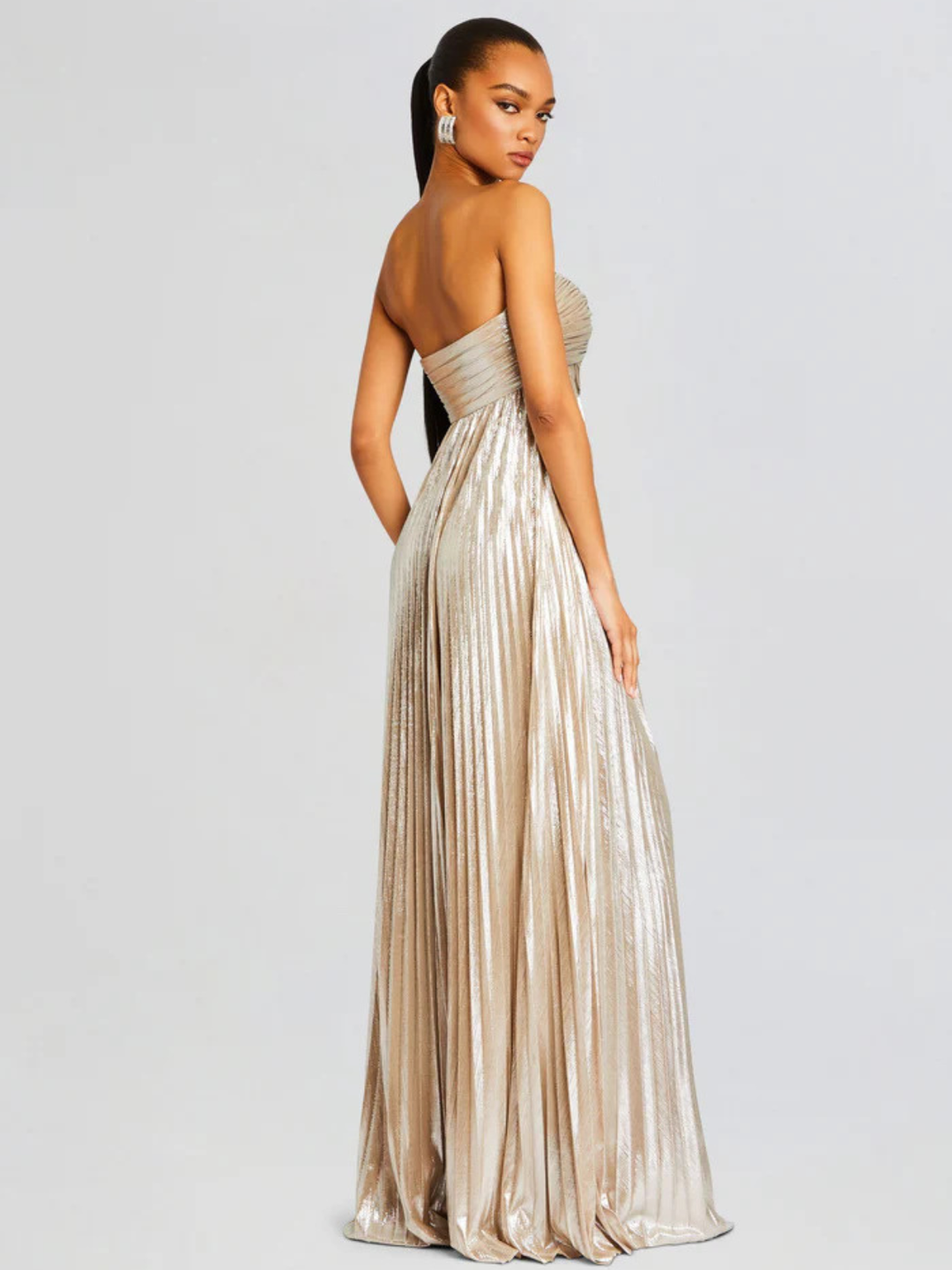 Long Strapless Dress for Women with Twisted Bodice and High Slit