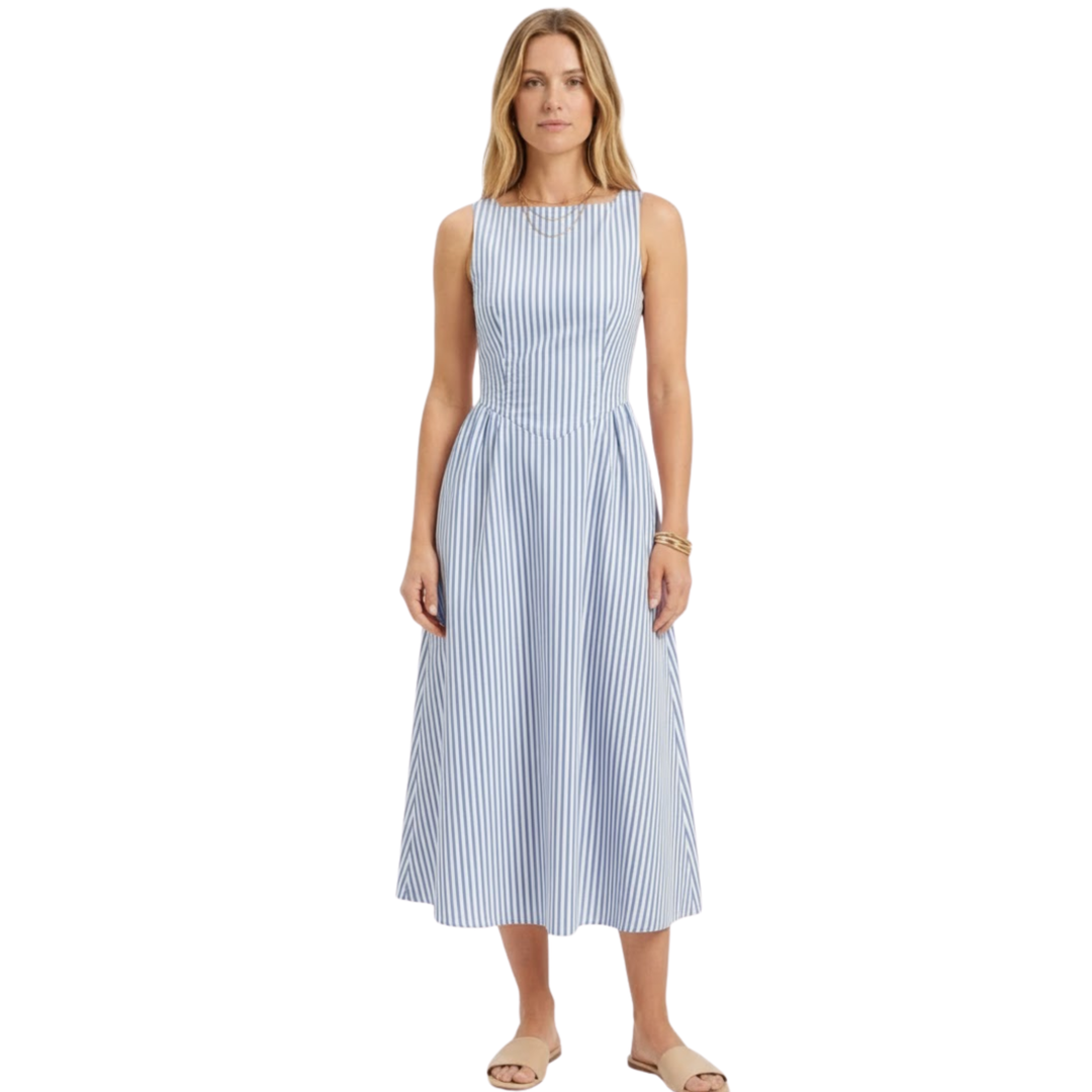 Maxi Dress Striped Sleeveless High Collar Elegant Summer Style