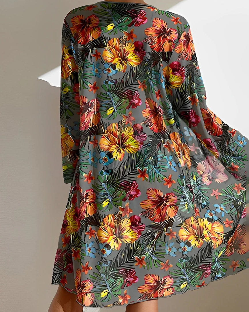Bikini Three Piece Floral Sheer Cover Up Swimwear
