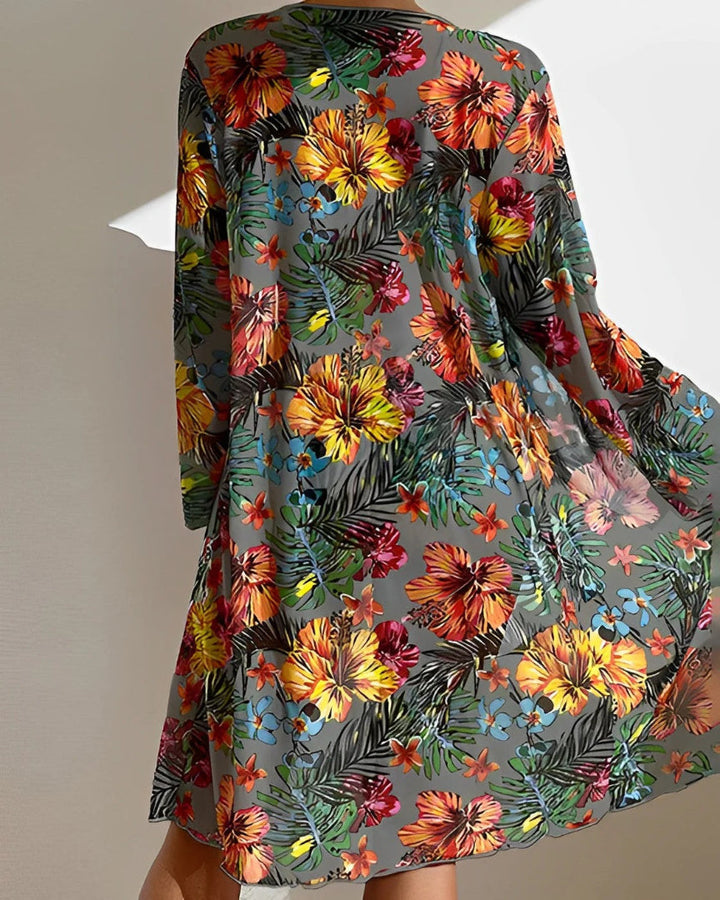 Bikini Three Piece Floral Sheer Cover Up Swimwear